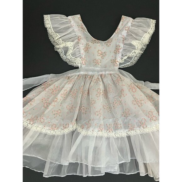 Vintage Southern Belle Frocks Baby Girl Dress Pinafore Apron Full Circle Flocked - Picture 2 of 9